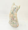 Rare Vintage Ceramic Floral Pink and Blue Decoupage Cat / Kitten Figurine