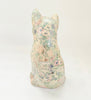 Rare Vintage Ceramic Floral Pink and Blue Decoupage Cat / Kitten Figurine