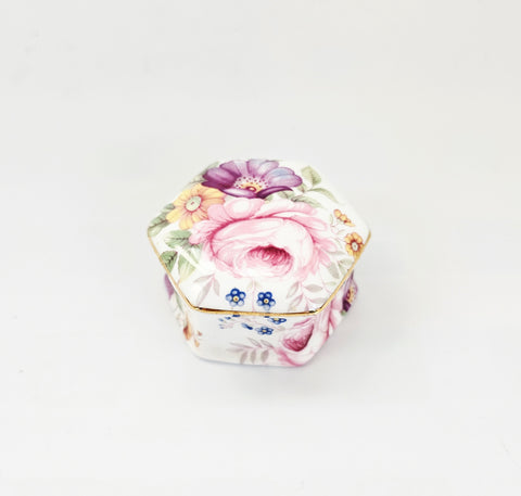 Vintage Ayshford Fine Bone China Hexagonal Trinket Box / Jewellery Box