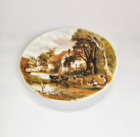 Vintage 1980's Small Decorative Plate by Poole Pottery, Featuring a Transfer Print of John Constable's Painting "The Valley Farm"
