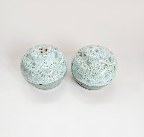 Rare Vintage Hand-Made Glazed Ceramic Earthenware Contemporary Design Studio Pottery Salt and Pepper Shaker, Souvenir from Bangor, Wales (UK)