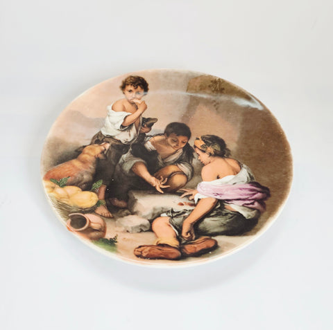Vintage 1980's Small Decorative Plate by Poole Pottery, Featuring a Transfer Print of "The Beggar Boys (or "Boys playing Dice") by the Spanish Baroque Artist Bartolome Esteban