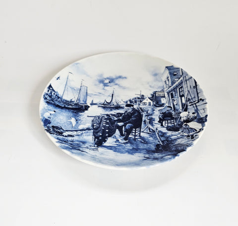 Vintage 1980's Ter Steege BV Hand-Crafted Delft Blue Ceramic Decorative Wall Plate