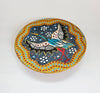 Collectible "Brolga Bird Dreaming" Hand-Painted Terracotta Ceramic Studio Pottery Decorative Plate, Featuring Australian Aboriginal-Style Dot Painting of a Brolga Bird, Signed by the Artist, UBamoo