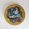 Collectible "Brolga Bird Dreaming" Hand-Painted Terracotta Ceramic Studio Pottery Decorative Plate, Featuring Australian Aboriginal-Style Dot Painting of a Brolga Bird, Signed by the Artist, UBamoo