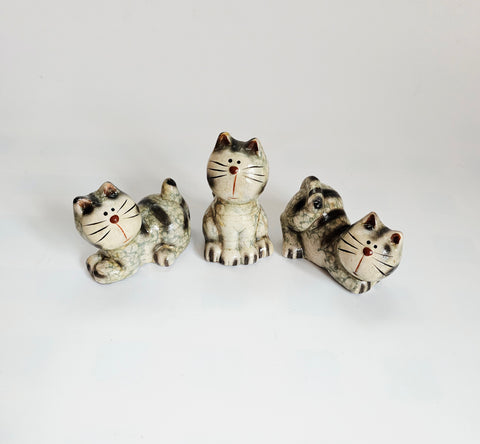 Vintage 1960's Bellini Ceramic Studio Pottery Set of Three Miniature Cats / Kittens Figurines from Italy