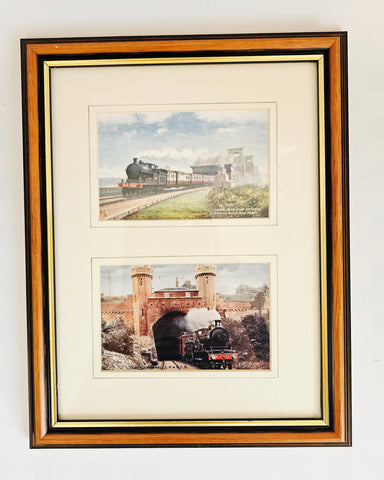 Framed Set of Collectible Vintage Railway Postcards, Featuring Historic Trains and Tunnels, Specifically Depicting the Clayton Tunnel on the London to Brighton Line