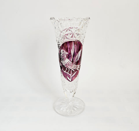 Rare vintage 1970s Hofbauer Byrdes Ruby Red Lead Crystal Bird Vase | Made in West Germany
