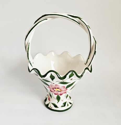 Vintage 1991 John Jenkins Hand Painted Ceramic Flower Basket