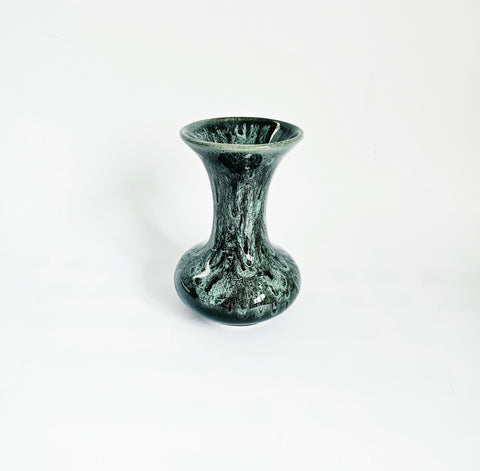 Vintage 1970s Fosters Pottery Trumpet Vase | Cornish Studio Ceramics | Green Honeycomb Drip Glaze