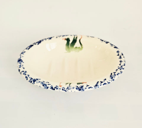 Rare Vintage 1990s Aston Pottery Spongeware Green Dragon Soap Dish by Jane & Stephen Baughan