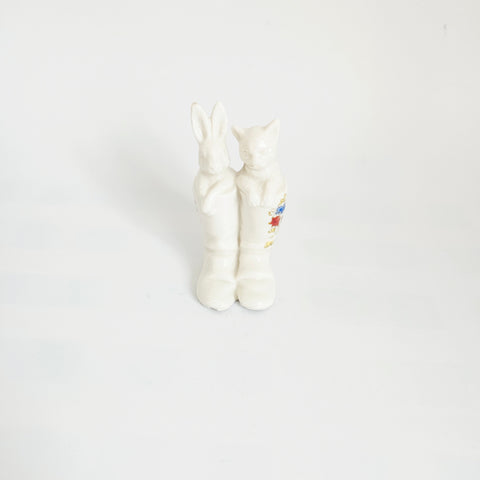 Vintage 1910's Crested China "Cat & Rabbit in Boots" Figurine (Blackpool Crest)