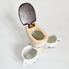 Pristine Vintage 1950s Novelty Toilet Cruet Condiment Set – "Foreign" Stamped Kitsch