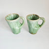 Rare Pair of 1960s Huronia Studio Pottery Mugs | Mid-Century Modern Canadian Art Ceramic Cups | Organic Green Flame Reflow Glaze