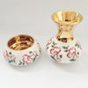 Vintage 1940s Prinknash Pottery Miniature Bud Vase and Bowl Set - 24K Gold Gilt & Wild Rose Design