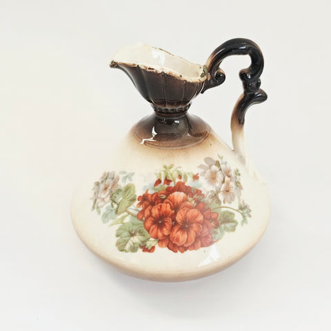 Vintage 1920's Hand-painted Czechoslovakian Miniature Floral Ewer / Bud Vase / Olive Decanter