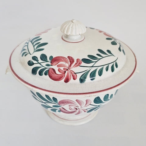 Antique 1910s Creil et Montereau "Labrador" Eared Broth Bowl – Hand-Painted Folk Art Rooster Decor