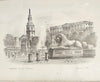 Vintage 1950's Framed London Art: Trafalgar Square Pencil Sketch Reproduction by W.H. Constantine