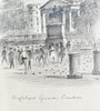 Vintage 1950's Framed London Art: Trafalgar Square Pencil Sketch Reproduction by W.H. Constantine
