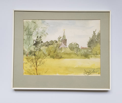 Dennis James' (F1 1980's) Original Watercolour Painting of Canfield Church, Essex, UK