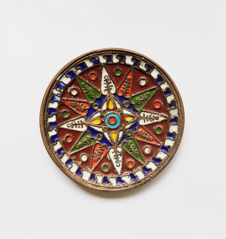A Charming Bronze Metal Pin Dish with Coloured Raised Patterns