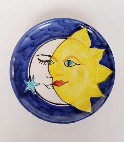 Italian Vintage Ceramic Studio Art Pottery Moon and Sun Decorative Plate signed by the artist