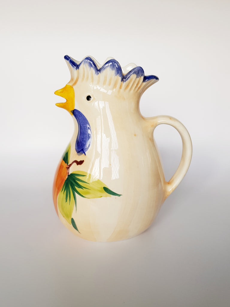 Vtg Coli Italian Pottery Pitcher Wine Water Hand Painted Rooster 7”Ceramic  Italy