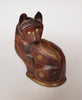 Vintage Hand Carved Wood & Brass Cat Statue from Jaipur, India