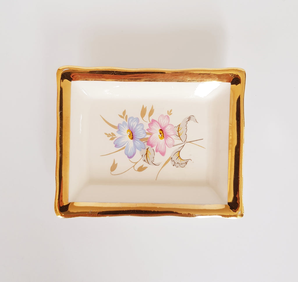 Vintage Porcelain Rectangular Pin Dish by Pinknash Pottery in Gloucester, UK
