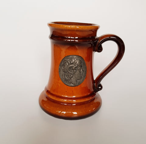 Vintage Glazed Ceramic Beer Mug / Beer Stein, Brown Glazed Earthenware