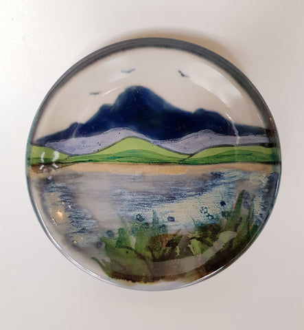 Highland Stoneware Pottery Hand Painted Rural Scene Pin Dish Signed by the Artist, Scotland