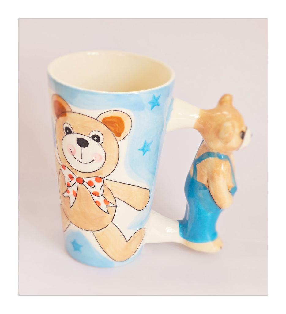Rare vintage 1980's Glazed Ceramic HOFF Interieur Teddy Bear Mug with a 3D Teddy Bear handle