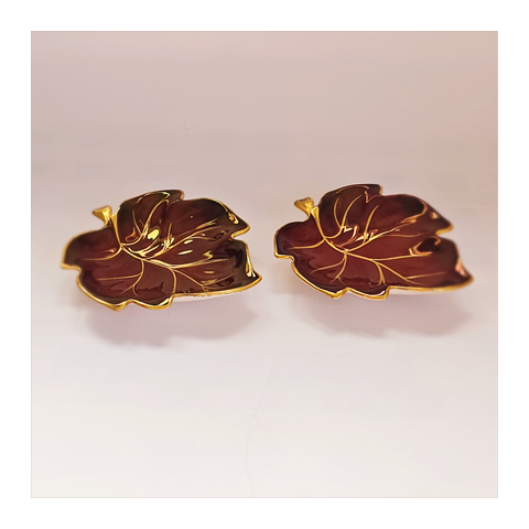 Vintage 1960's Carlton Ware Two Hand Painted Lustre Rouge Royale Leaf Dishes