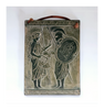 Vintage 1970's Ancient Greek Warriors ceramic decorative tile, Original Patina