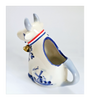 Vintage Dutch Delft Blue Hand Painted Ceramic Sitting Cow Creamer with Ribbon and Cow Bell