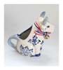 Vintage Dutch Delft Blue Hand Painted Ceramic Sitting Cow Creamer with Ribbon and Cow Bell