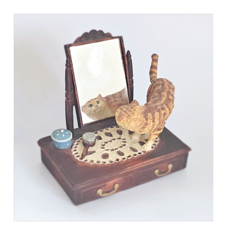 Vintage 1980's Border Fine Arts Cat On Dressing Table Looking Into Mirror