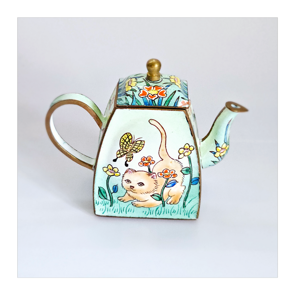 Vintage Trade + Aid UK Miniature Teapot Enamel Brass No. 417 Collectible