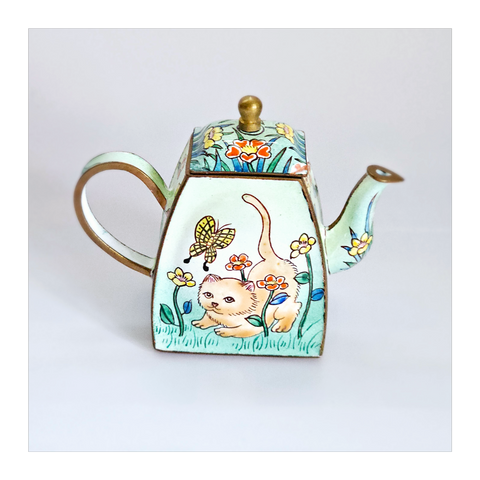 Vintage Trade + Aid UK Miniature Teapot Enamel Brass No. 417 Collectible