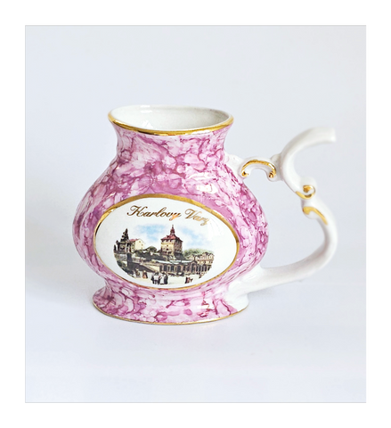 Vintage Hand Painted Pirkenhammer Karlsbad Porcelain Spa Mineral Water Sipping Mug, Circa 1936