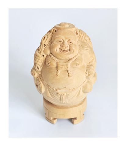 Antique Hand Carved Sandalwood Laughing Buddha
