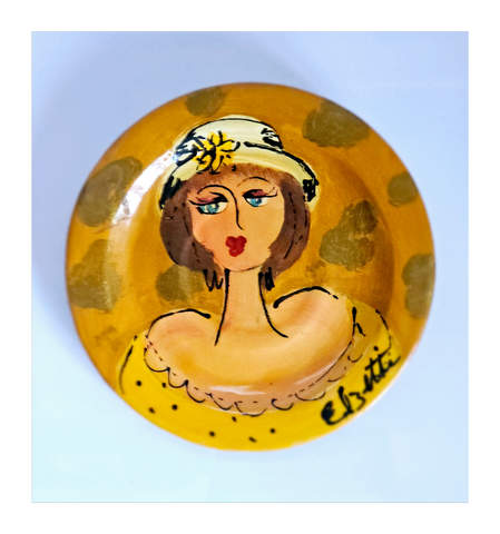 Vintage Contemporary Studio Pottery Ceramic Hand Painted Portrait Wall Plate / Decorative Plate