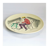 Rare Vintage 1960's Pair of Italian Studio Pottery Majolica Paris 1910 Cafe Scenes Decorative Plates Signed by the Artist