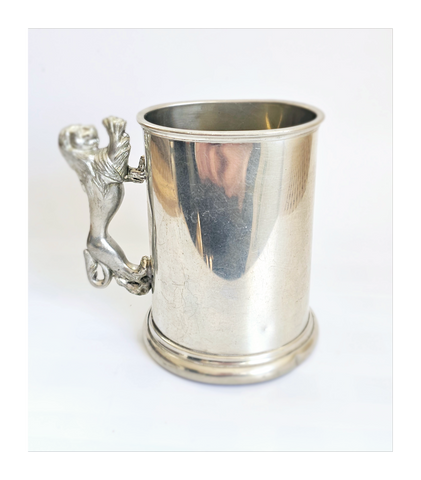 Unique Design Rare Vintage 1950's High Quality English Pewter Lion Handle Beer Mug / Tankard Made in Sheffield England