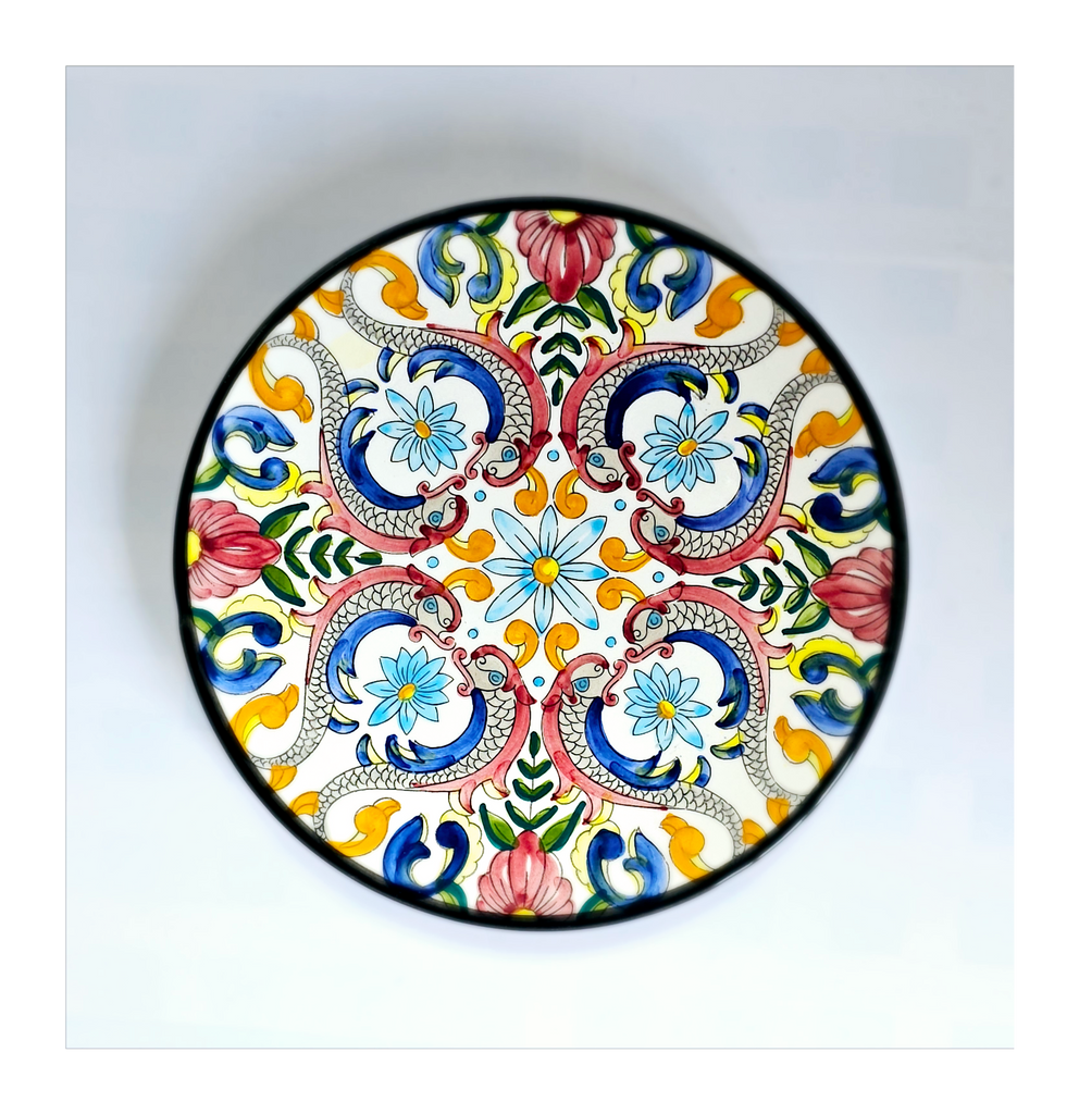 Vintage Ceramar Spanish Studio Pottery Ceramic Wall Plate / Decorative Plate with Beautiful Kaleidoscope Style Floral Design