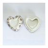 Small Heart Shaped Brown and White Ceramic Trinket Box / Pill Box with Leaf Pattern