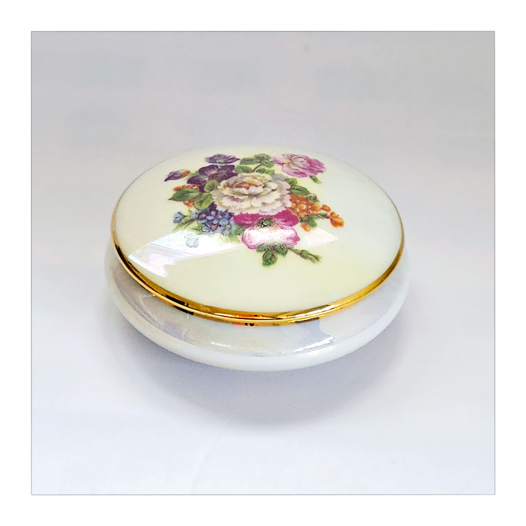 Rare Vintage Porcelains d'Art Limoges Roses & Gold Rim Jewellery Box / Trinket Box