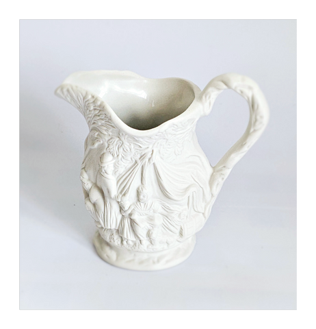 Vintage 1980's Portmeirion British Heritage Collection Parian Ware Jug / Pitcher embossed with Medieval Woodland Village