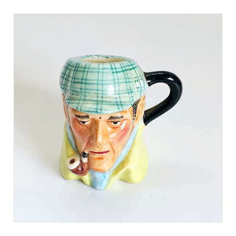 Vintage 1980's Glazed Ceramic Sherlock Holmes Miniature Toby Jug / Character Jug Signed Peter Jackson by Franklin Mint