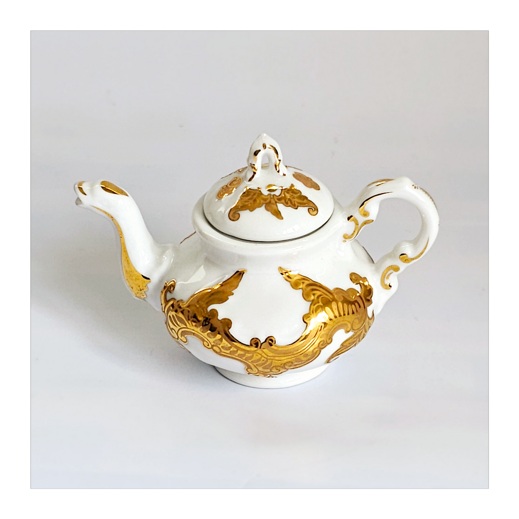 Vintage 1960's Special Edition PA Porcelain Art Miniature Teapot, Gold and White